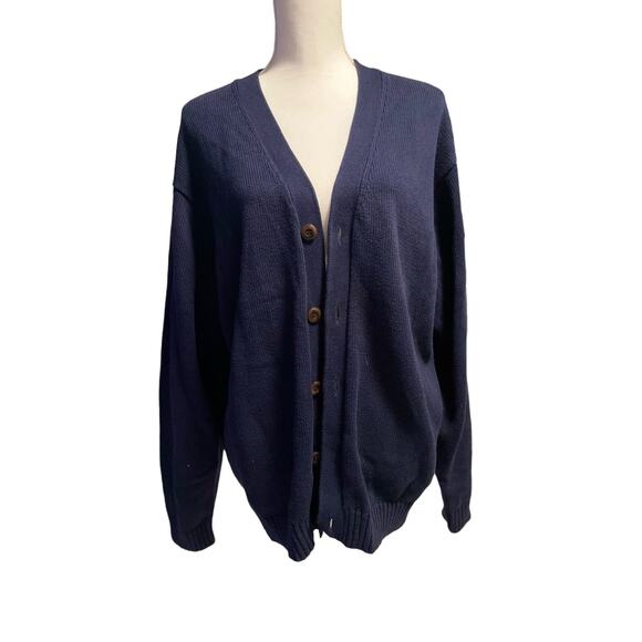 Vintage LL Bean Men Blue Button Up Cardigan Sweater XL - Picture 3 of 3